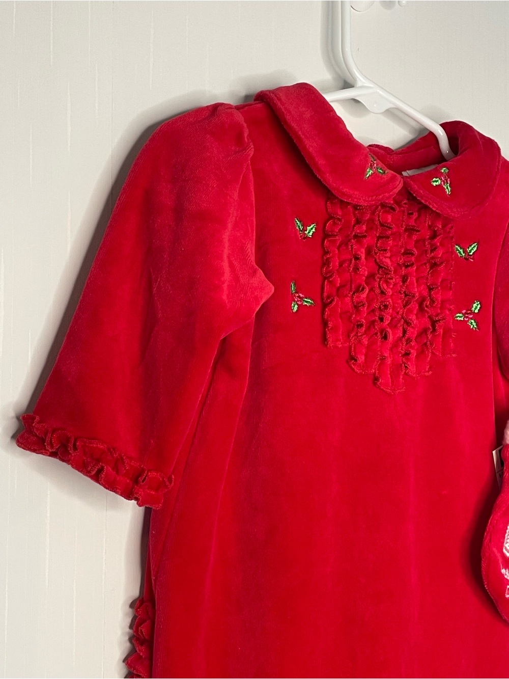 VTG Bright Future Red Velour Christmas Footie Romper 6-9M - Picture 3 of 16